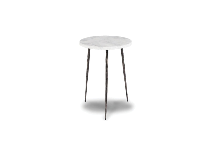 Mobital End Table White Volakas Marble Kaii 18" Tall End Table With Distressed Forged Black Iron Legs - Available in 3 Colours