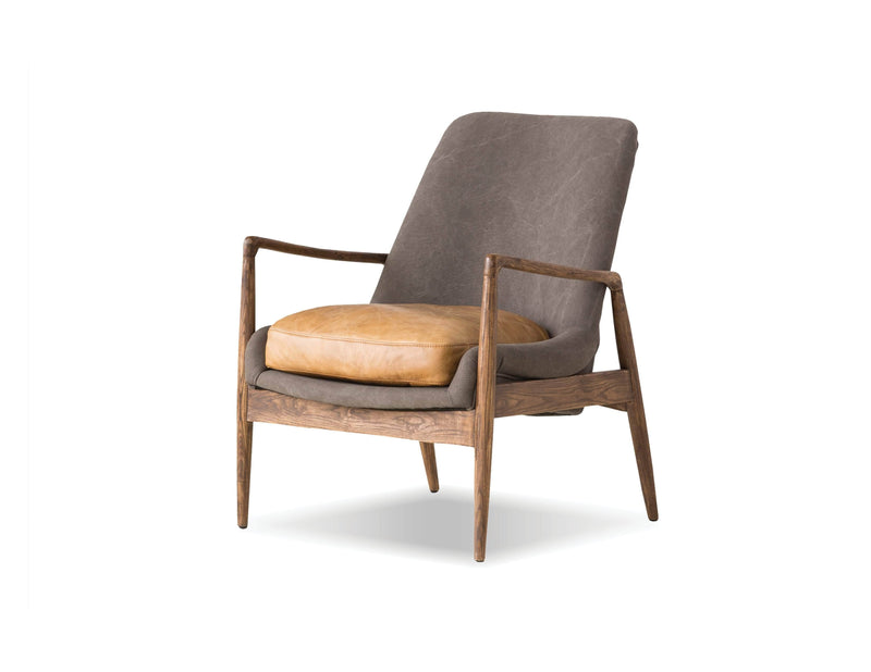  Mobital Lounge Chair Ash Grey Fabric And Tan Vintage Distressed Leather Reynolds Lounge Chair With Black Matte Frame - Available in 2 Colours